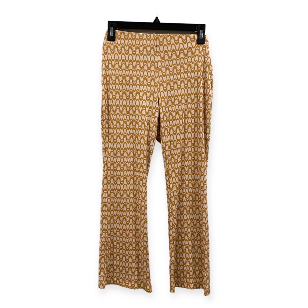 West of Melrose Wavy Cropped Kick Flare Pants Tan Orange Medium